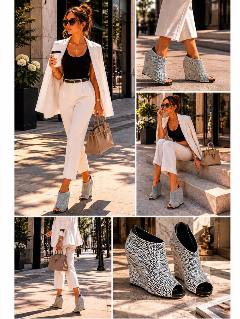 Alexander Wang Black & White Snakeskin Print Open-Toe Wedge Booties Size 36.5
